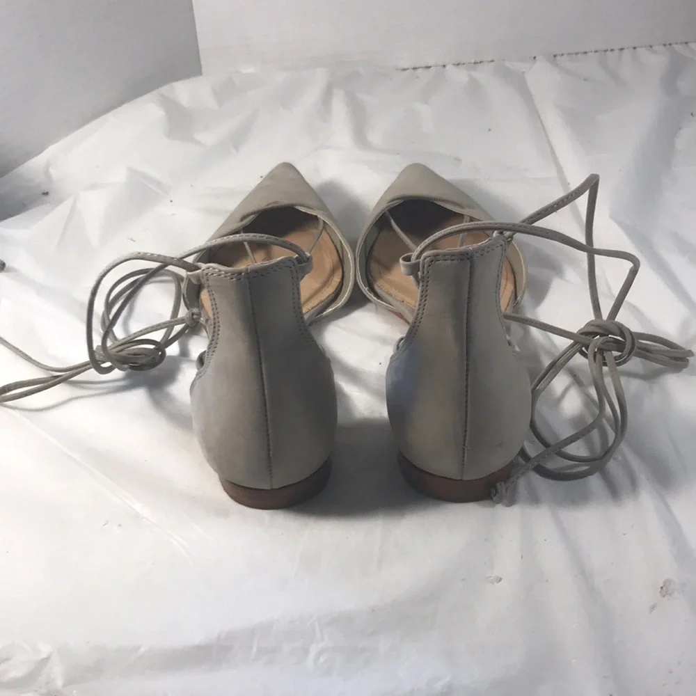 Schulz Women's Neida Light Gray Suede Lace-Up the Ankle Pointed Toe Ballet Flats